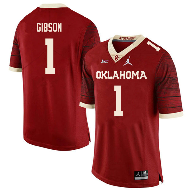 Men #1 Jayden Gibson Oklahoma Sooners College Football Jerseys Sale-Retro